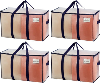 VENO 4 Pack Moving Bags, Heavy Duty, Moving Boxes Alternative, Packing Storage Supplies for Dorm Room Essentials with Zipper for Clothes, Extra Large Totes for Packaging (Clear, 4 Pack)