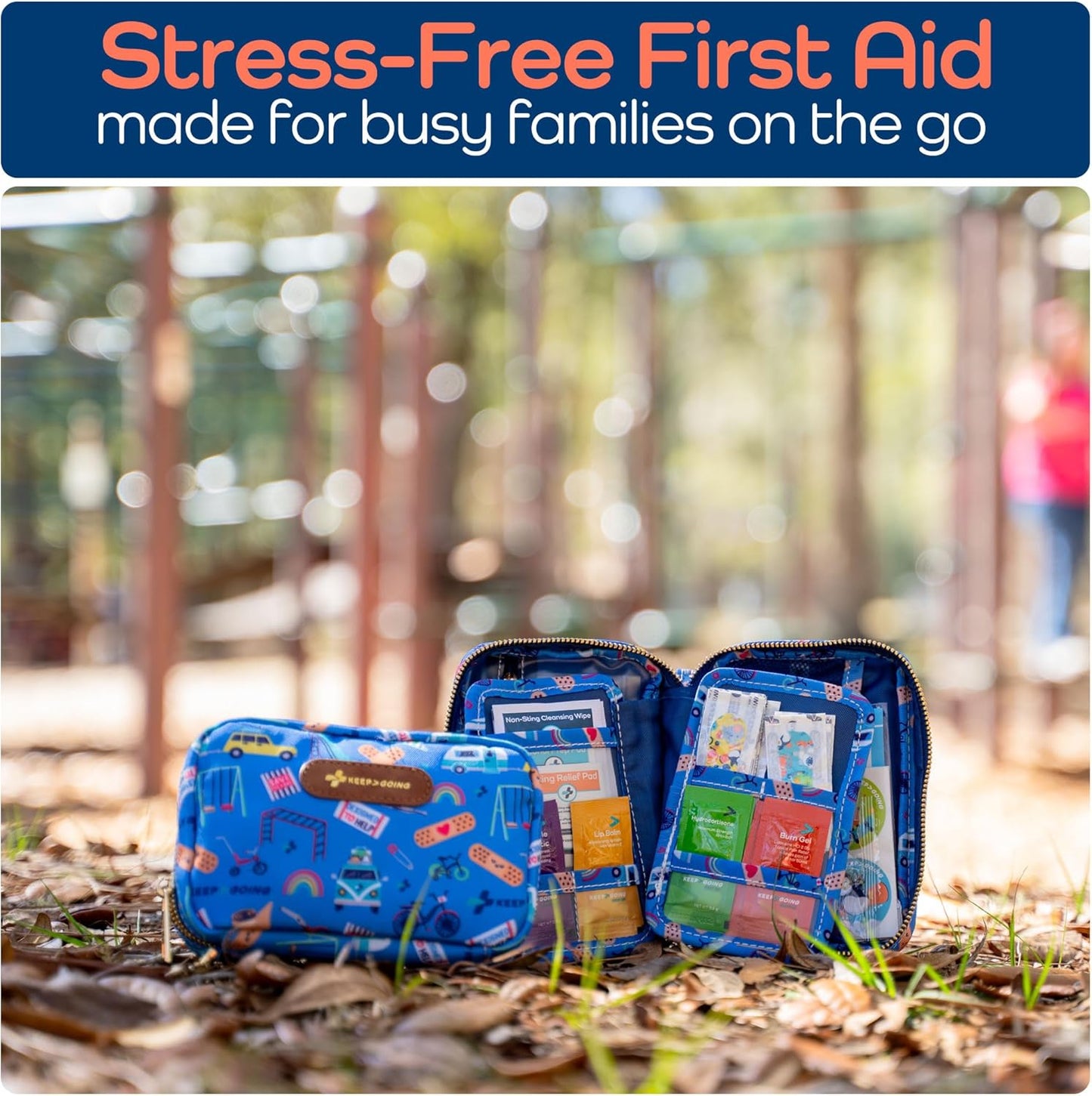 KeepGoing Travel First Aid Kit for Kids – 130 Pc. for Car, Home, Purse, Diaper Bag & Backpack with Latex-Free Bandages - Mini First Aid Kit Travel Size TSA-Approved