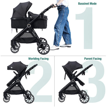 Baby Stroller 2 in 1 Newborn Convertible Stroller Bassinet for Infant New Born Pushchair 0-36 Month