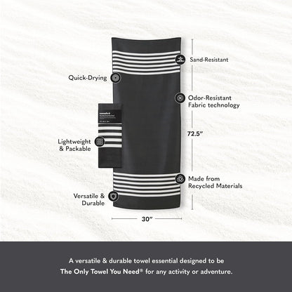 Nomadix Original Towel - Perfect for Beach, Pool, Travel, Camping, Yoga - Made with Recycled Materials - Super Absorbent - Sand Resistant - Poolside Black - 72.5x30