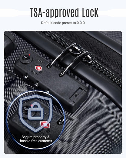 LIGHT FLIGHT Luggage Sets, 3 Piece Durable Suitcase Set with Spinner Wheels, 3 Pcs Hardside Lightweight luggage with TSA Lock, Large Checked Travel Suitcases, 20/24/28 Inch, Black