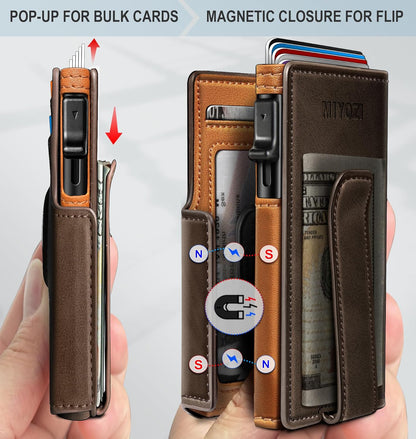 Airtag Wallet for Men,with Money Clip 10 Cards Metal Case Smart Slim Pop Up Credit Card Holder Flip with Magnetic Closure RFID Blocking wallet with Gift Box