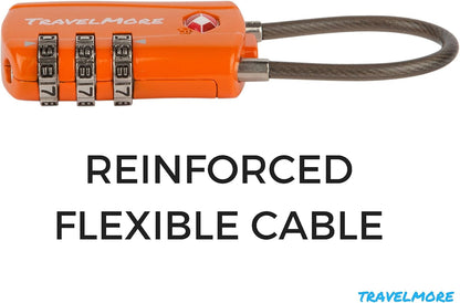 TravelMore 10 Pack TSA Approved Travel Combination Cable Luggage Locks for Suitcases - Orange