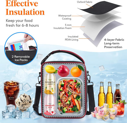 Lifewit Insulated Lunch Box for Men, Expandable Cooler Bag, Freezable Lunch Bag for Women with 2 Ice Packs and Shoulder Straps for Work Travel College, 8.2L Black and Red