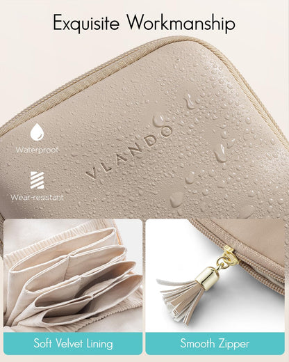 Vlando Small Jewelry Travel Case,Jewelry Pouch Bags with Zipper,Velvet Jewelry Organizer Storage Bag for Bracelet Rings Earring Travel Essentials Gifts for Women Girl-Toffee