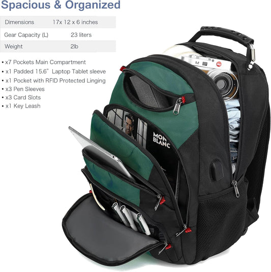 Boavan Laptop Backpack for men, 15.6 inch Laptop Bag with USB Port, Waterproof Travel Work Backpack Purse, Anti-Theft Teacher Nurse Doctor Casual Bookbags Office Business backpack，Deep Juniper Black