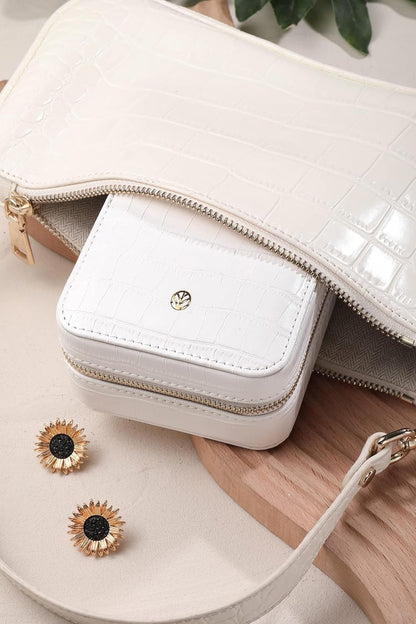 S.Leaf Travel Jewelry Organizer Travel Jewelry Boxes for Women Small Jewelry Travel Case Box Portable Travel Jewelry Case Travel Case Mini Jewelry (10_Pattern_Crocodile_White)