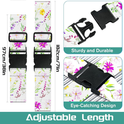 Slohif Luggage Straps for Suitcases Travel Belt Accessories Luggage Connector Identifiers Over Handle with Buckle Unique Nylon Adjustable Strap for Sleeping Bag Car Seat Purple Flower(2 Pack)