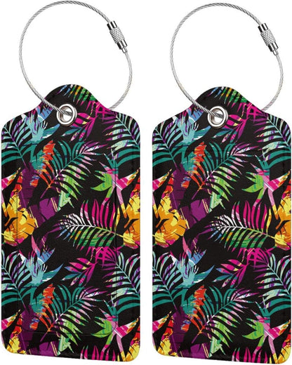 2 Packs Colorful Palms Crew Luggage Tag for Adult Kids, Tropical Flavour Suitcase Tag Labels Leather Travel Baggage Identifiers Tags