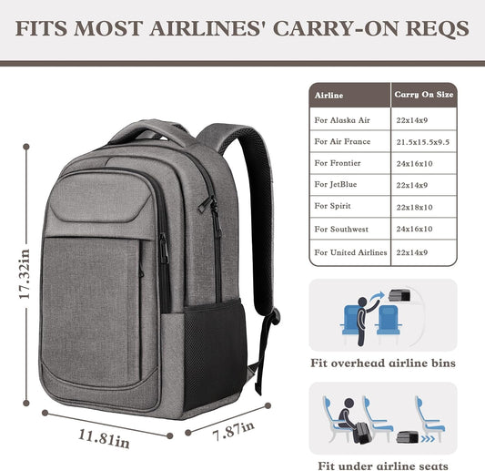 Business Laptop Backpack, 15.6 Inch Travel Laptop Bag, Water Resistant Durble Slim Casual College School Travel Computer Nurse Work Bag Gift for Men & Women, Grey