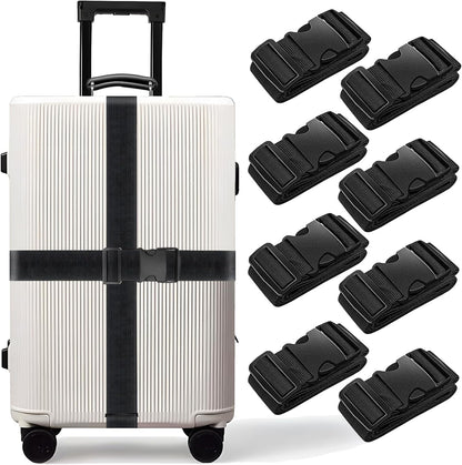 BILIONE 8 Pcs Luggage Straps, 79" Long Belts Keep Suitcase Secure While Traveling, TSA Approved Add a Bag Premium Accessory for Travel Bag Closure (8Pcs Black)