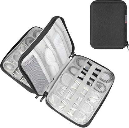 Electronic Accessories Organizer Carry Bag, Travel Cable Storage Case Portable Waterproof Double Layers All-in-One Storage Bag for Cord, Charger, Earphones, U Disk, USB Cable (L)