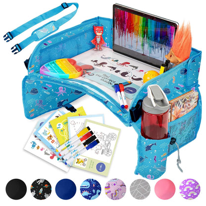 PILLANI Kids Travel Tray for Car - Car Seat Tray for Kids Travel, Road Trip Essentials Must Haves - Carseat Table Roadtrip Activities - Toddler Lap Desk Organizer for Airplane - Kids Travel Essentials