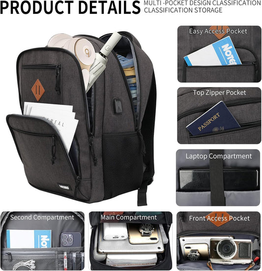 Black Backpacks for Men, Backpack for School, School Backpack for Boys Teens, 17.3 inch Laptop Back Pack with USB Charging Port, College Book Bag, Business Work Travel Bookbag, mochilas para hombres