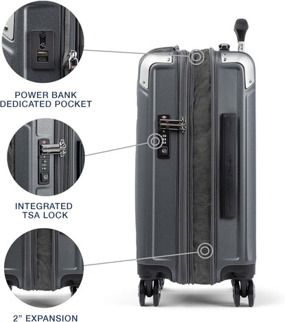 Travelpro Platinum Elite Hardside Expandable Carry on Luggage, 8 Wheel Spinner, TSA Lock, Hard Shell Polycarbonate Suitcase, Vintage Grey, Carry on Laptop Pocket 21-Inch