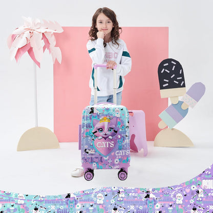 Kid’s Luggage Set 5 Piece Suitcase Set 16’’ Hardside Luggage with Spinner Wheels Girls Carry on Toddler Travel Rolling Suitcase Carry on Luggage Airline Approved