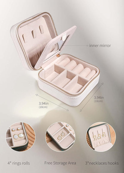 S.Leaf Travel Jewelry Organizer Travel Jewelry Boxes for Women Small Jewelry Travel Case Box Portable Travel Jewelry Case Travel Case Mini Jewelry (10_Pattern_Crocodile_White)