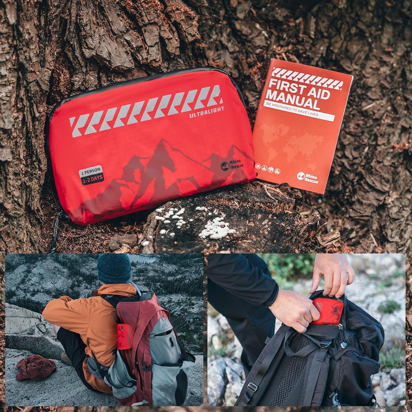 RHINO RESCUE Small First Aid Kit Ultralight Water-Resistent Medical Kit for Hiking, Backpacking, Cycling, Travel, Vehicles