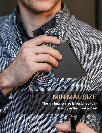typecase Mens Wallet Card Holder: Pop Up Aluminum Case, Carbon Fiber Leather, Smart, RFID Blocking, Slim, Minimalist, Front Pocket - 9-14 Card Capacity | ID Window | Cash Slot(Grey)