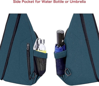 MOSISO Sling Backpack,Canvas Crossbody Hiking Daypack Bag with Anti-theft Pocket, Teal Green