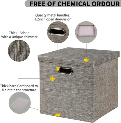 Posprica Storage Bins with Lids,13×13×13 Foldable Storage Cube Baskets Boxes Fabric Drawers for Closet Shelf Cabinet Bookcase,Set of 4,Coffee
