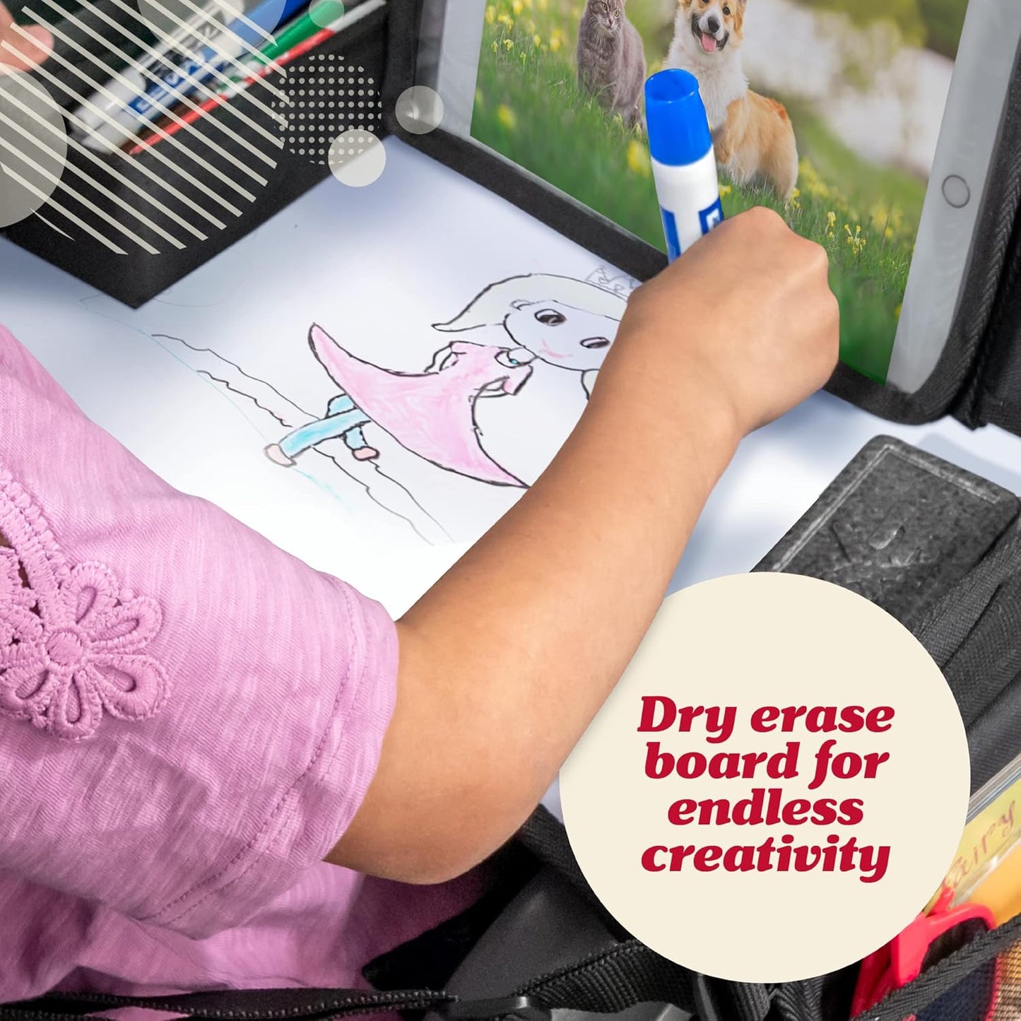 Lusso Gear Kids Travel Tray for Car - Road Trip Essentials for Kids - Car Seat Tray for Toddlers & Kids - for Airplane, Kids Travel Desk, Road Trip Activities (Purple Unicorns)