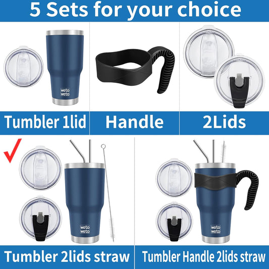 WETOWETO 30 oz Tumbler with 2 Lids and 2 Straws,18/8 Stainless Steel Vacuum Insulated Coffee Tumbler,Insulated Travel Mug Water Cup with Leak-Proof Straw Lid & Flip Lid (Purple, 1 Pack)