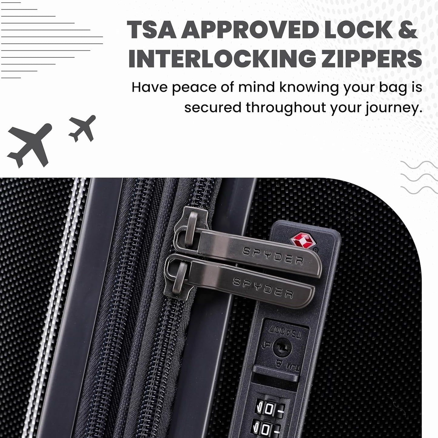 Spyder Rails 20 Inch Expandable Hardside Upright Suitcase with 360° Spinner Wheels, TSA Approved Lock, Black
