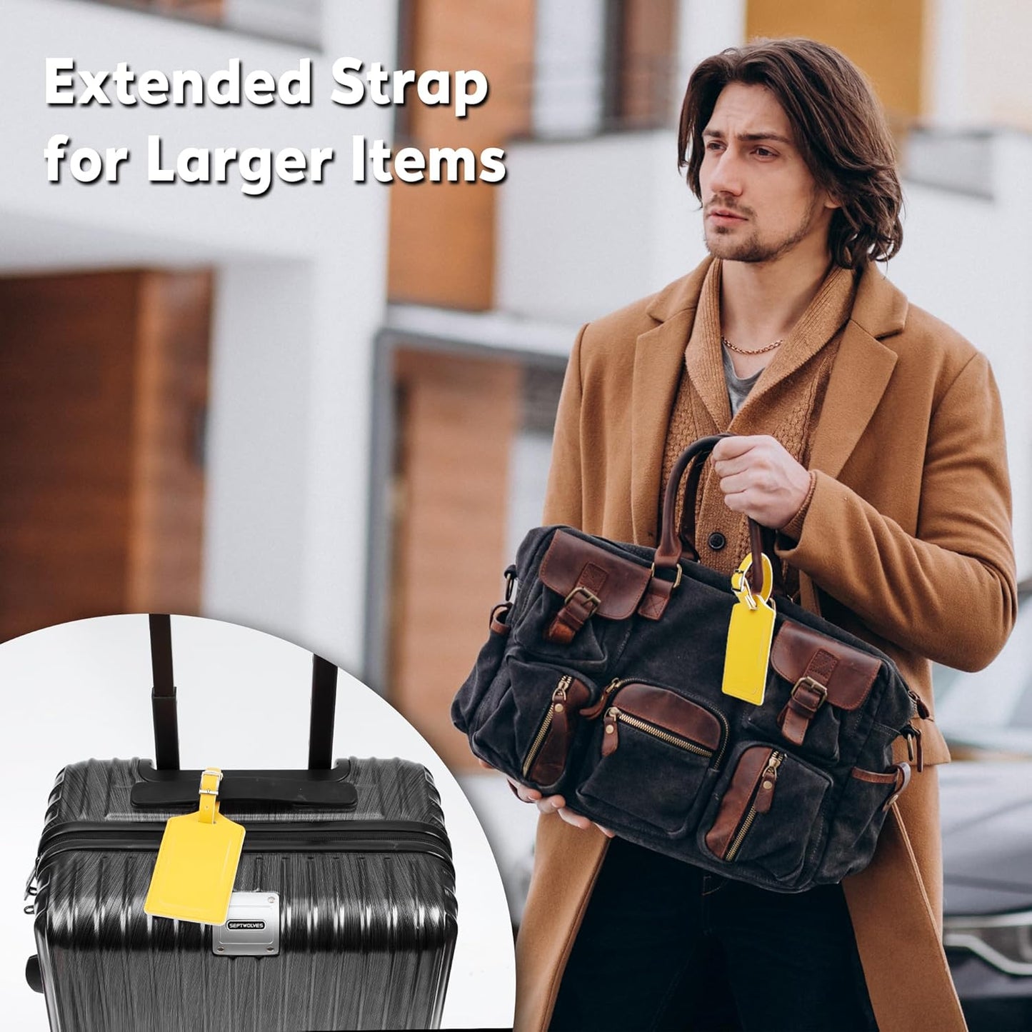 Travelambo Luggage Tags for Suitcases PU Leather Travel Tags Bag Tags Privacy Protection Travel Essentials
