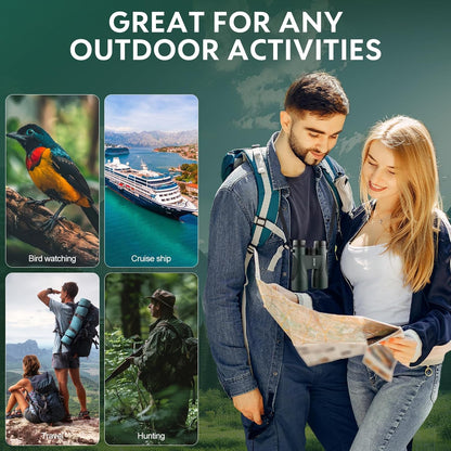 occer 12x50 Bird Watching Binoculars for Adults - High Powered Binoculars with Clear Large Image - Easy Focus HD Binocular with Long Range for Cruise Trip Hunting Travel Concert Stargazing,Green