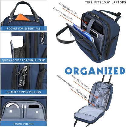 KROSER Carry On Underseat Multi-functional, 16-inch Underseater Lightweight Overnight Suitcase for Women, Navy