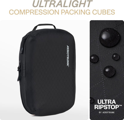 Aerotrunk Ultralight Compression Packing Cubes - Lightweight Travel Organizers for Suitcases and Luggage (6-Pack, Black)