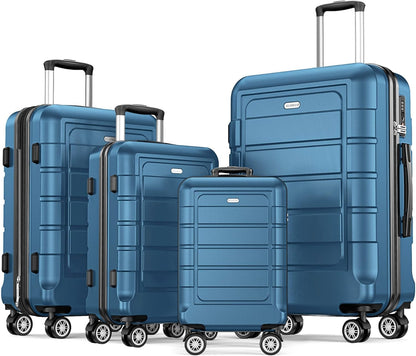 SHOWKOO Luggage Sets Expandable PC+ABS Durable Suitcase Sets Double Wheels TSA Lock 4 Piece Luggage Set Navy