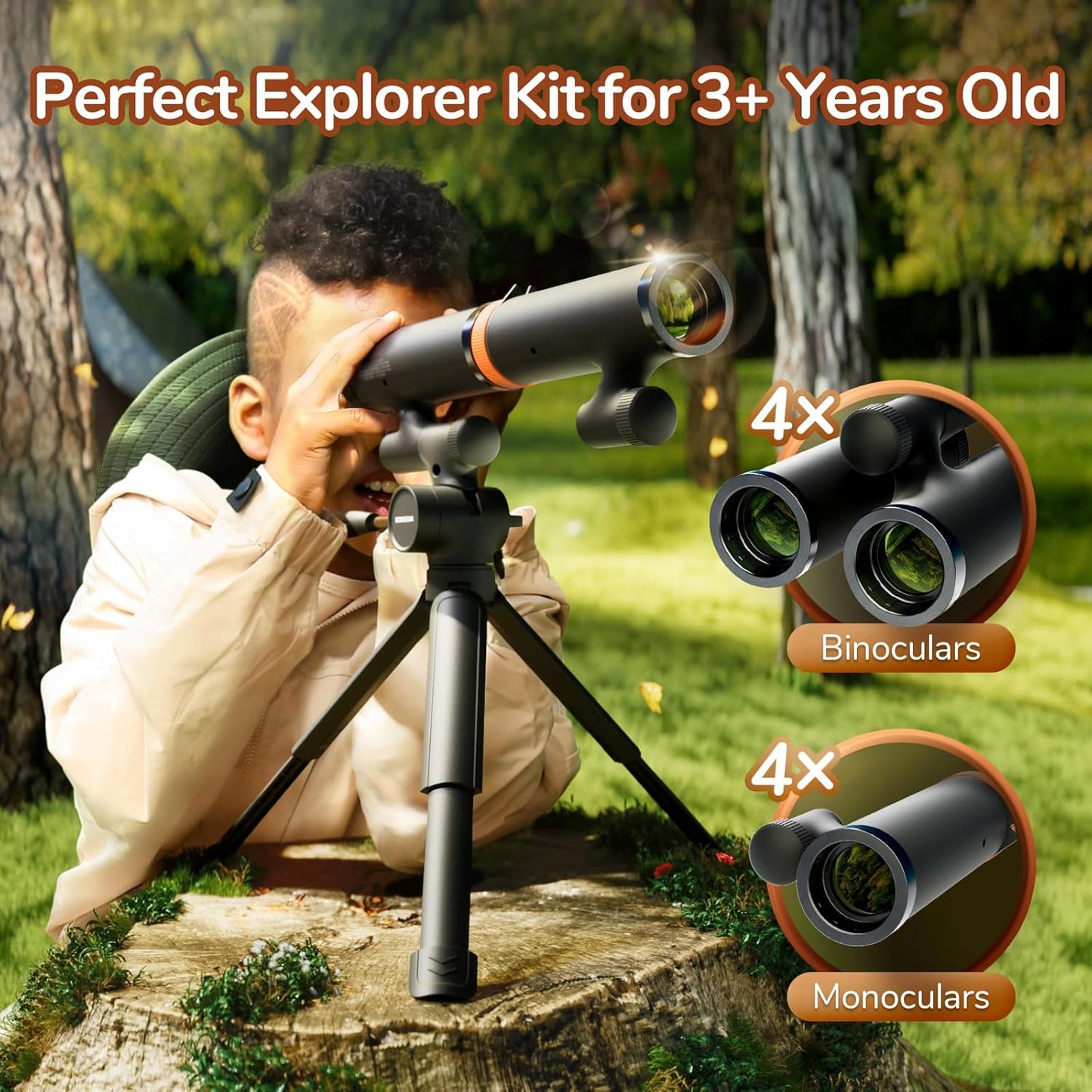 Science Can Binoculars for Kids & Beginners - 3 in 1 Portable Telescope with Adjustable Tripod & Phone Support,16X Magnification for Outdoor Exploration, Science Kit for Boys Girls 6-12 Years Old