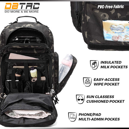 Diaper Bag Backpack for Dad, DBTAC Large Baby Nappy Bag for Men w/Changing Mat, Insulated+Wipe Pockets, Stroller Straps, Black Camo