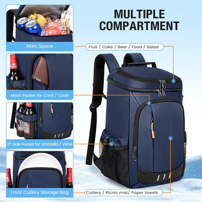Cooler Backpack - 40 Cans Insulated Leak Proof Backpack Cooler Portable Picnic Camping Beach Hiking BBQ Picnic Bag for Men and Women -Blue
