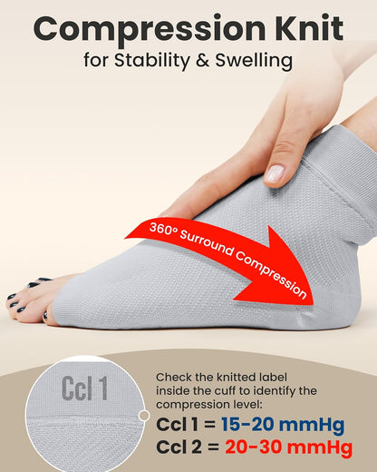 KEMFORD Ankle Compression Sleeve - Plantar Fasciitis Braces - Open Toe Compression Socks for Swelling, Sprain, Neuropathy, Foot Arch Support for Men and Women - 20-30mmhg, XL, Grey