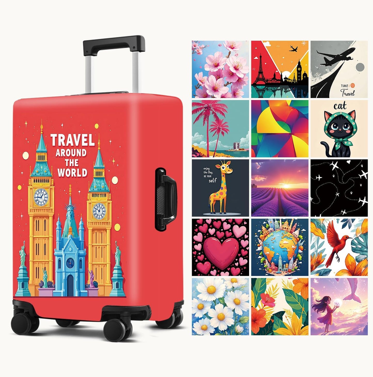 Luggage Cover Washable Suitcase Protector Anti-Scratch,Stretchable Fit for 20-34Inch Luggage Durable Travel Bag Cover with Zipper Closure (London-2, XL(fits 32-34Inch suitcase))