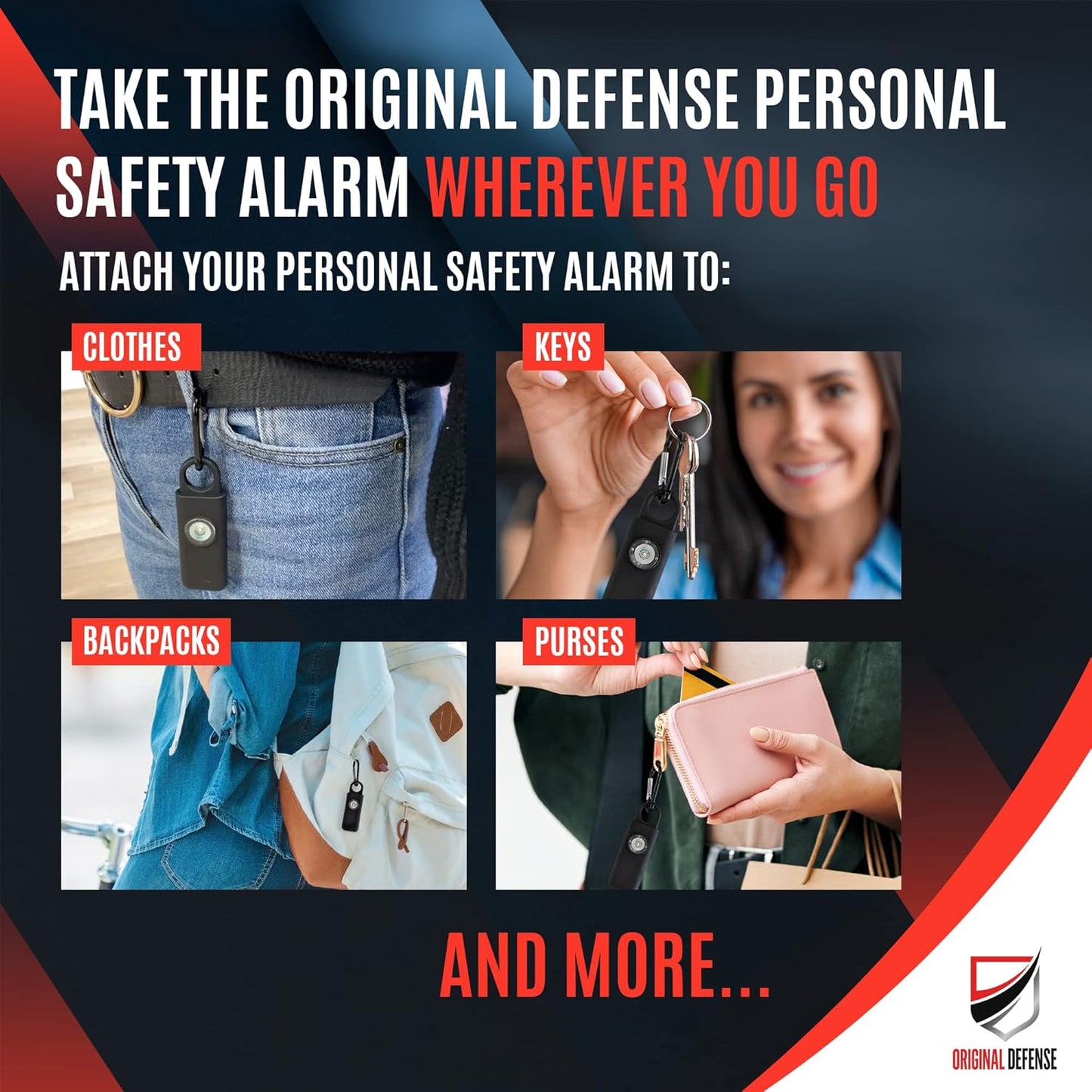Original Defense® Siren Self-Defense Alarm (Black) - 130 dB Keychain Alarm with LED Strobe Light for Women, Children, and Elderly - Police Recommended