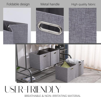 Collapsible Organization Basket Fabric Foldable Box with Handles, 13x13 Cube Storage Bins Set of 4, Thick and Heavy Duty Storage Baskets for Shelves Bedroom Livingroom,Gary