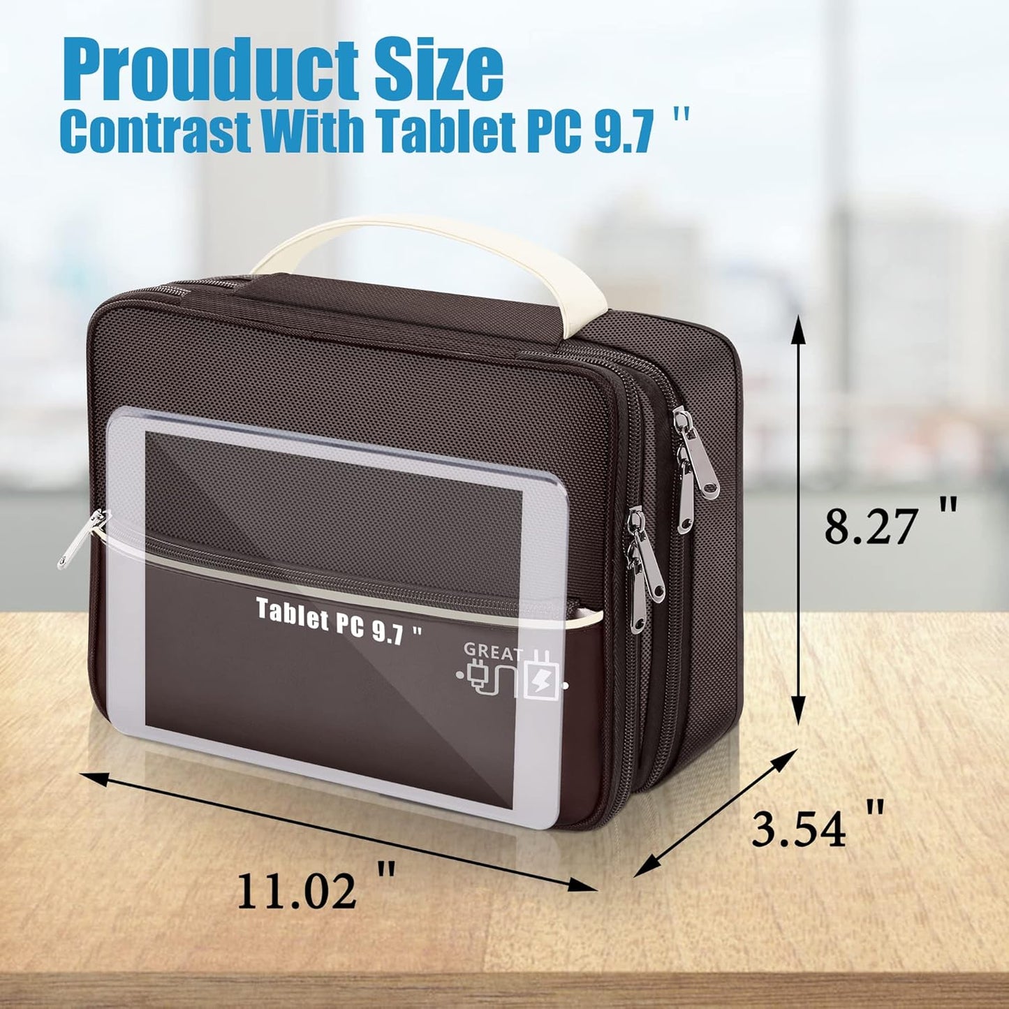 SELLYFELLY Electronics Travel Organizer, Double Layer Cable Organizer Bag Watreproof Electronics Accessories Storage Bag for Cord, Charger, Phone, Power Bank, Kindle, Hard Drive
