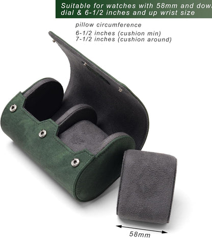 Longjet Watch Roll Travel Case for Men Portable Watches Organizer Box with Removable Velvet Pillow Holder (2 Slot Denim Green)
