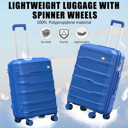 Luggage Sets 3 Piece, Hard Shell Luggage Sets with Spinner Wheels, PP Lightweight & Durable Suitcases with TSA Lock, Hardside Travel Suitcase Sets (20/24/28 inch), Blue