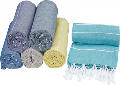 HILLFAIR Cotton Turkish Beach Towels- Lightweight Sand Free Peshtemal Hammam Towels for Bath Swim Yoga Spa- XXL Oversized Beach Towel (39 x 72 inch - 6 Pack Multicolor)
