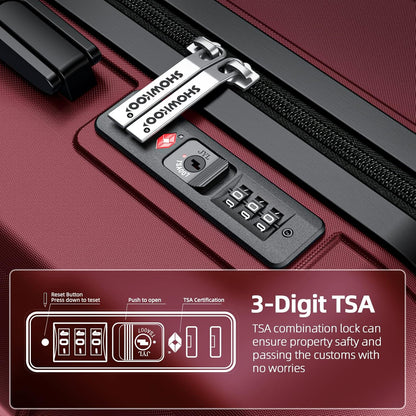 SHOWKOO Luggage Sets Expandable PC+ABS Durable Suitcase Double Wheels TSA Lock Red