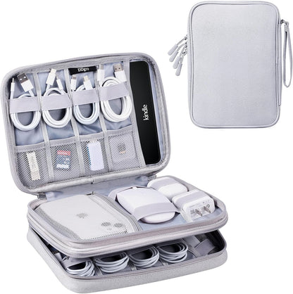 DDgro Cable Organizer Bag, Large Charger Cord Travel Case for Electronics & Tech Accessories (Large, Light Grey)
