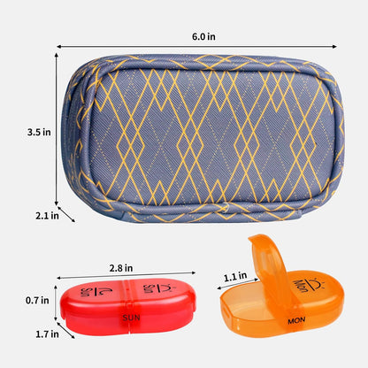 Serfeymi Weekly Travel Pill Organizer 2 Times A Day AM PM Upgraded Rainbow Pill Box 7 Day with Portable Zipper PU Leather Pill Case, Medicine Organizer for Pills, Vitamins, Fish Oils - Lines 01