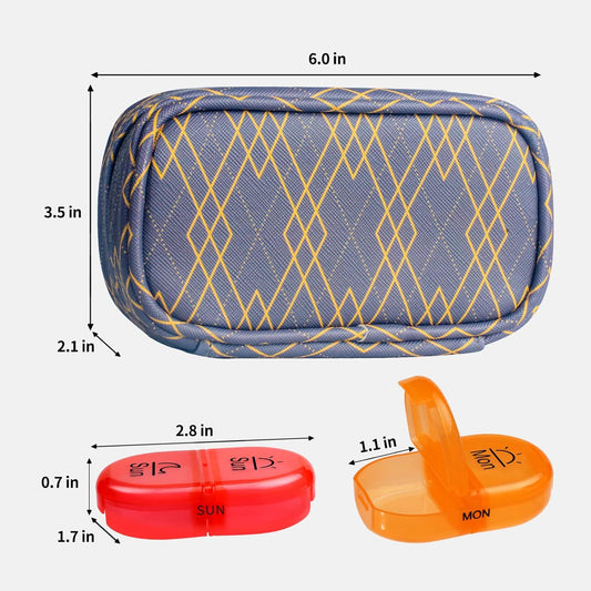 Serfeymi Weekly Travel Pill Organizer 2 Times A Day AM PM Upgraded Rainbow Pill Box 7 Day with Portable Zipper PU Leather Pill Case, Medicine Organizer for Pills, Vitamins, Fish Oils - Lines 01