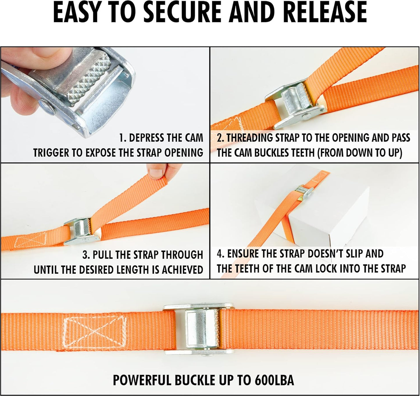 Cartman 1" x 12' Lashing Straps Cargo Tie-Down Strap Up to 600lbs, 2pk Orange