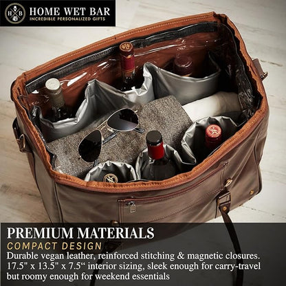 Graham Whiskey Bottle Carrier and Weekender Travel Bag | Customizable Waterproof and Insulated Interior | Vegan Leather | Perfect for Tastings, Parties & Getaways